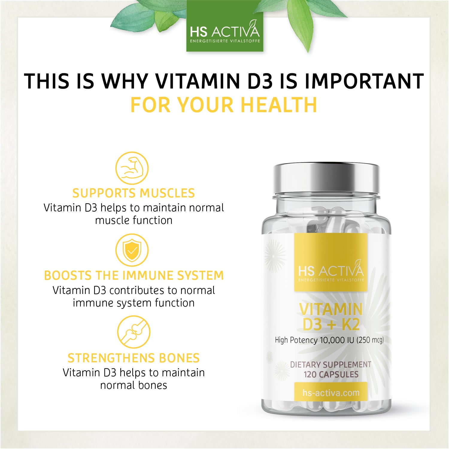 Vitamin D3+K2 - High Potency: 10,000 IU (120 capsules)