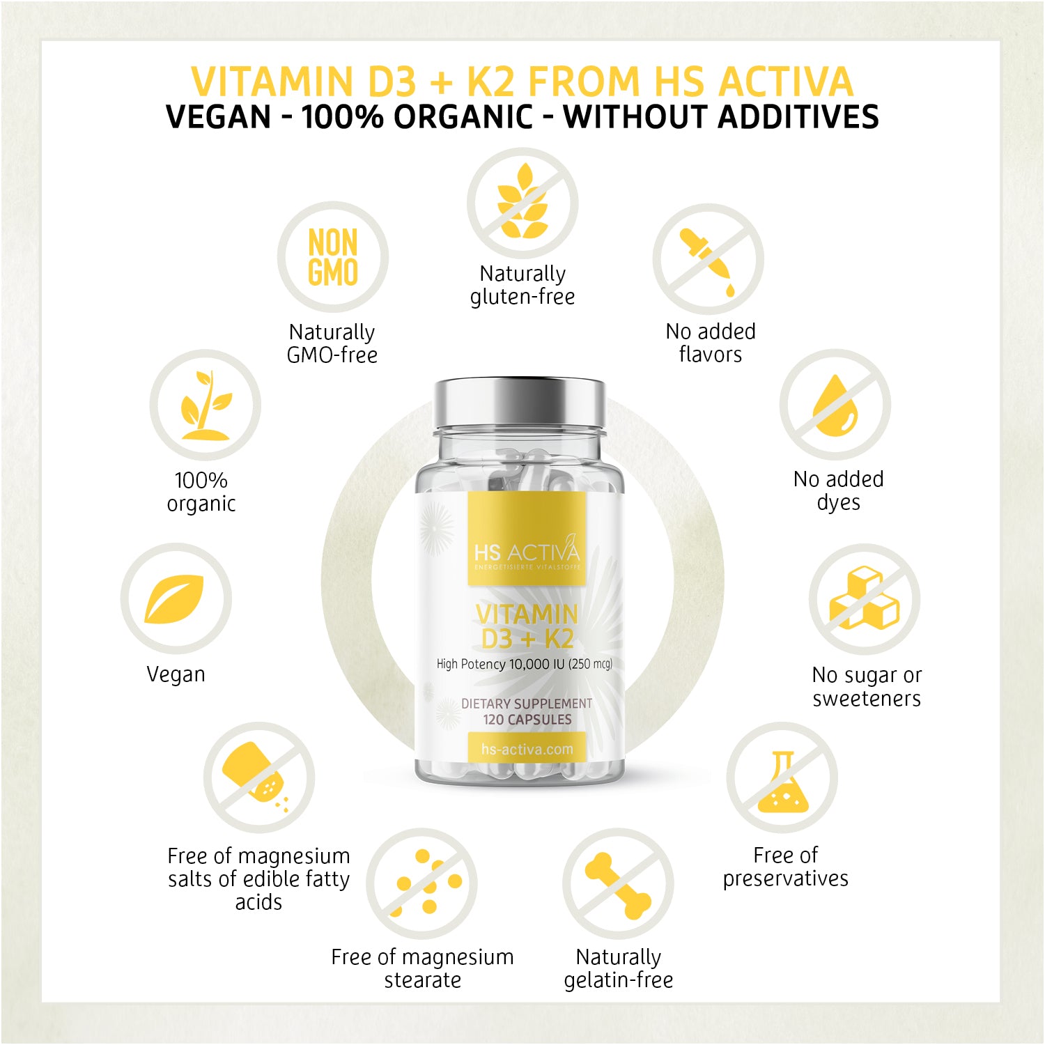 Vitamin D3+K2 - High Potency: 10,000 IU (120 capsules)