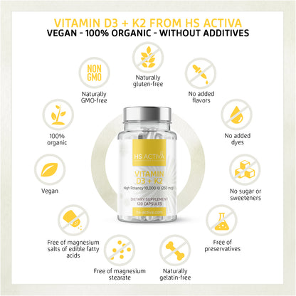 Vitamin D3+K2 - High Potency: 10,000 IU (120 capsules)