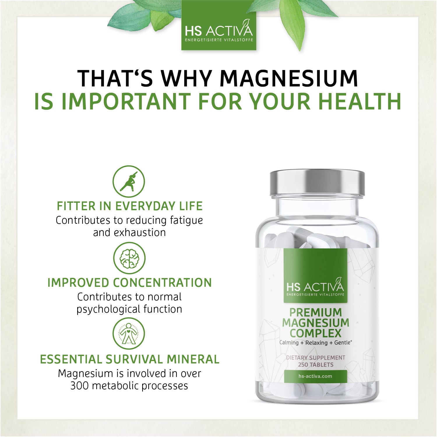 Premium Magnesium: Calming + Relaxing + Gentle (bulk pack: 250 tablets = 4 months)