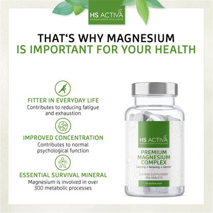 Premium Magnesium: Calming + Relaxing + Gentle (bulk pack: 250 tablets = 4 months)