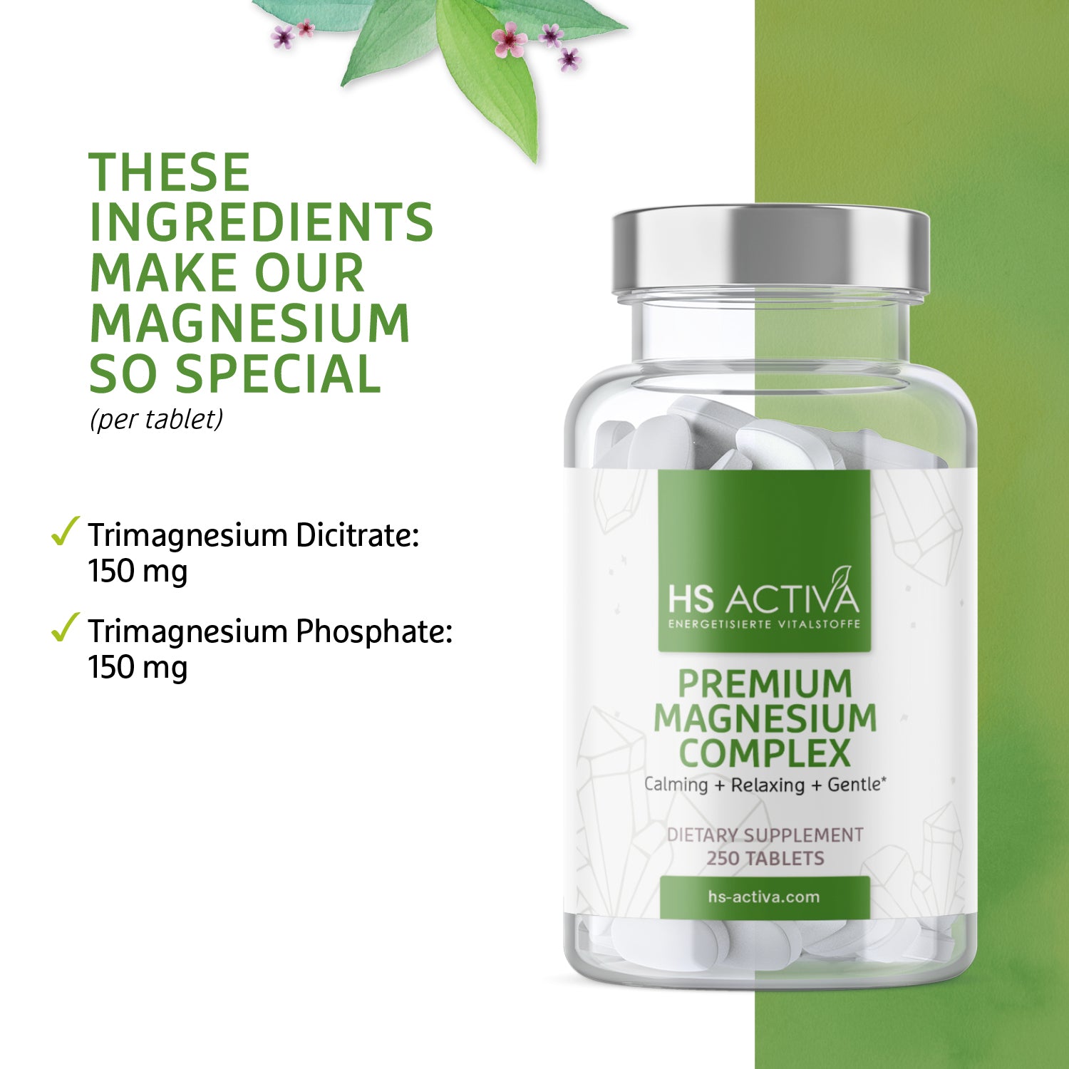 Premium Magnesium: Calming + Relaxing + Gentle (bulk pack: 250 tablets = 4 months)