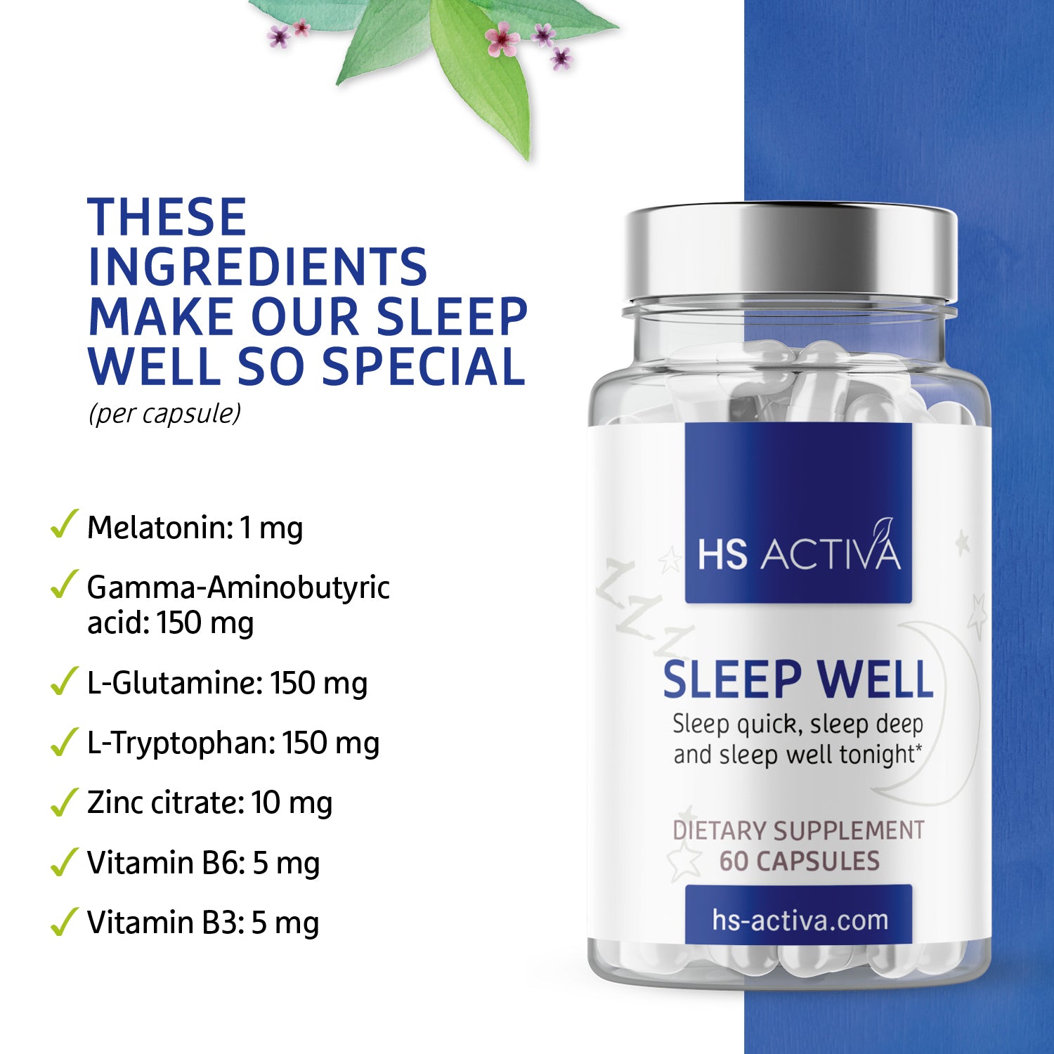 Sleep Well | 60 capsules | Fall asleep faster | Better rest during sleep